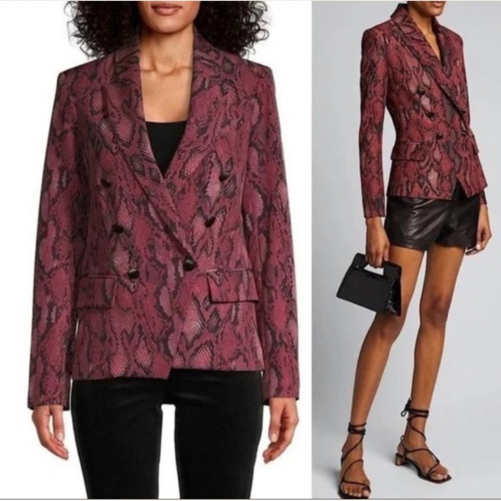 NEW L’AGENCE Kenzie Snake Print Double Breasted Designer Blazer NWT